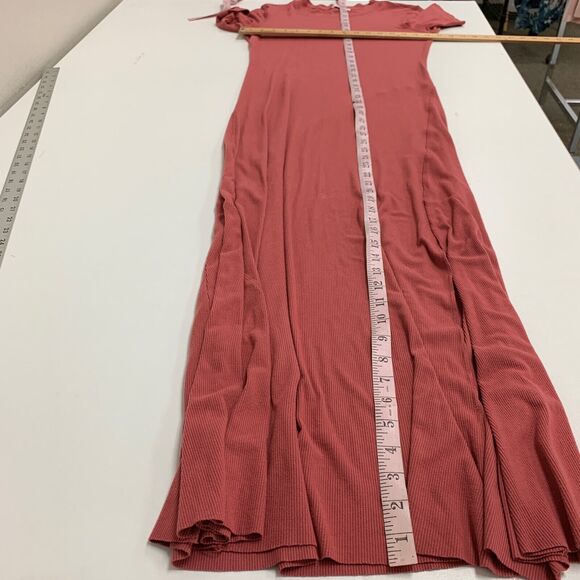 All Row Dress Womens M Medium Dusty Rose Ribbed Slit Short Sleeve Stretch Maxi - Picture 9 of 15